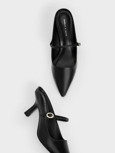 Mary Jane Heeled Mules, Black, hi-res