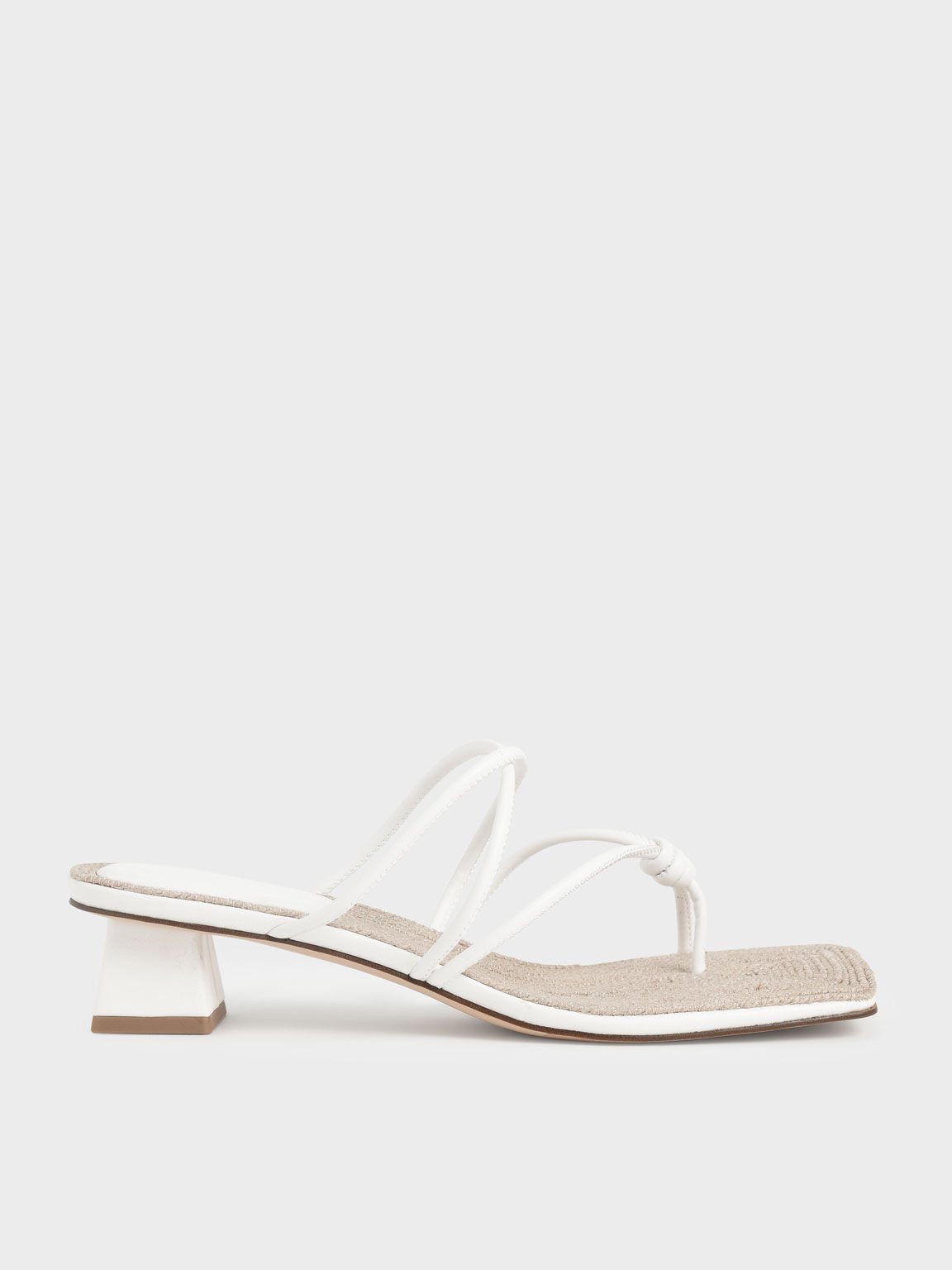 Toe Loop Strappy Heeled Sandals, White, hi-res