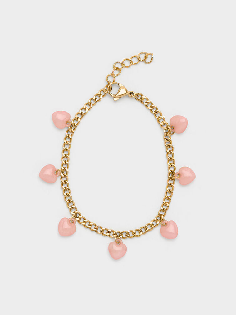 Pink Heart Motif Chain-Link Bracelet - CHARLES & KEITH SG