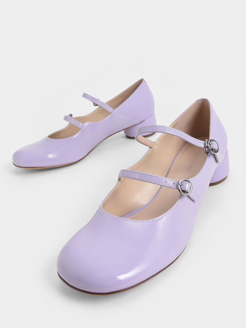 Patent Double-Strap Mary Janes, Lilac, hi-res