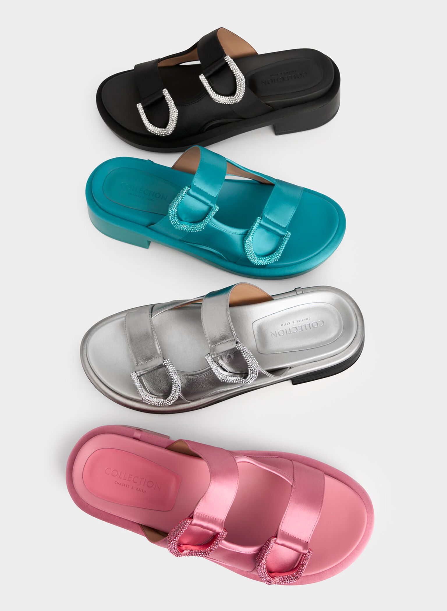 Gabine Leather Slides, Pewter, hi-res