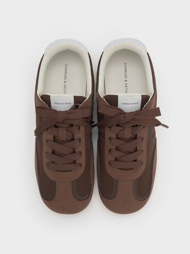 Nylon Contrast-Panel Lace-Up Sneakers, Dark Brown Textured, hi-res
