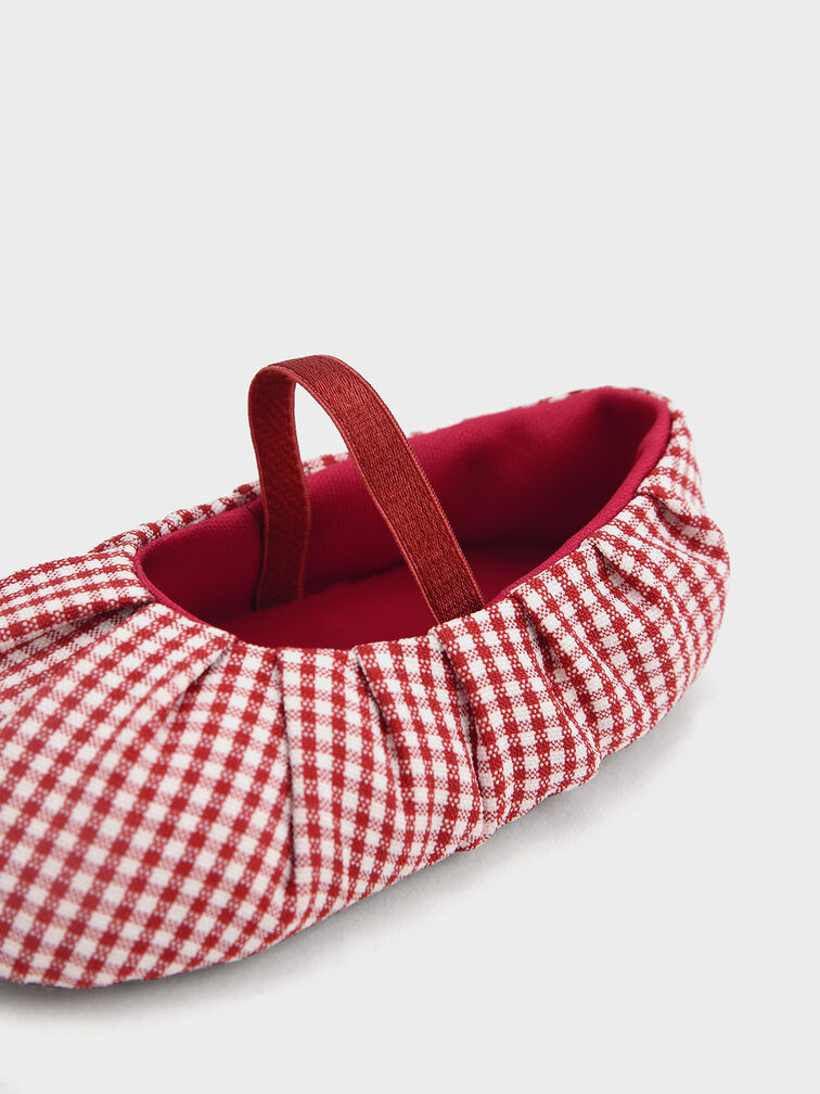 Baby Girls' Check-Print Ballerina Flats, Red, hi-res