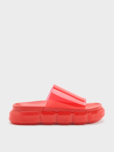 Fia See-Through Slide Sandals, Red, hi-res