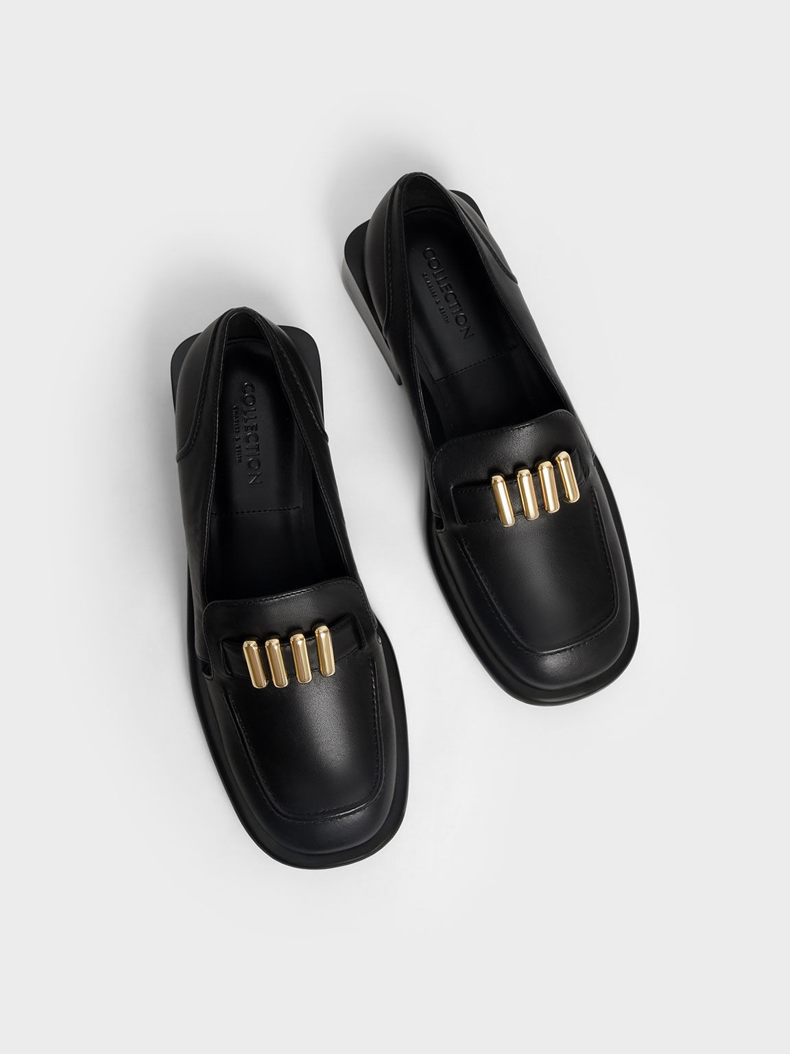 Embellished Leather Loafers, Black, hi-res