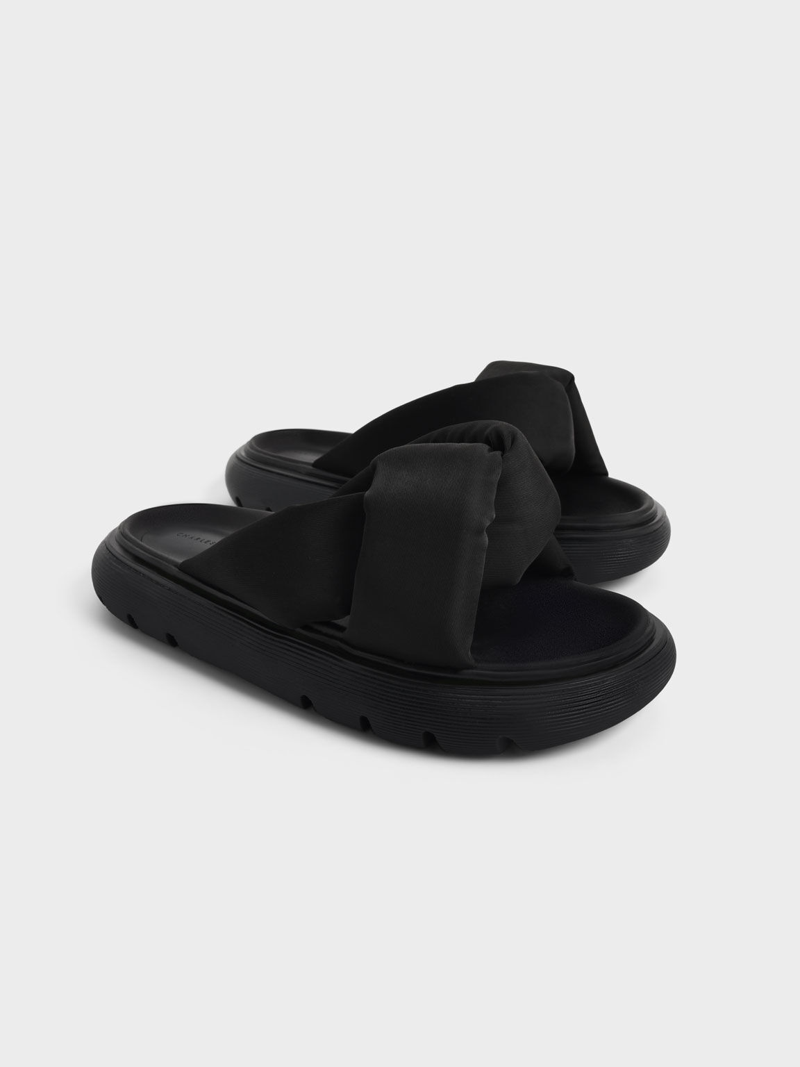 Black Odessa Nylon Round-Toe Slide Sandals - CHARLES & KEITH US