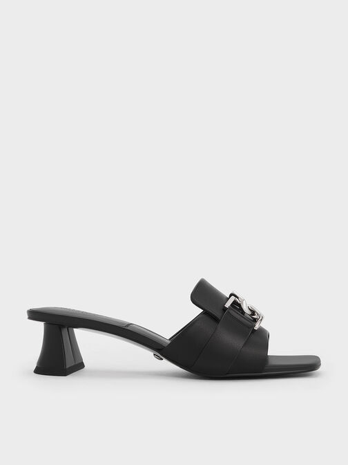 Gabine Leather Block Heel Mules, Black, hi-res