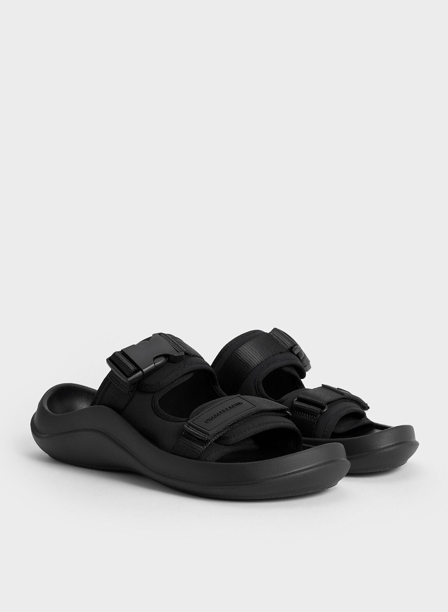 Sandalias deportivas de nylon con doble tira, Negro texturizado, hi-res
