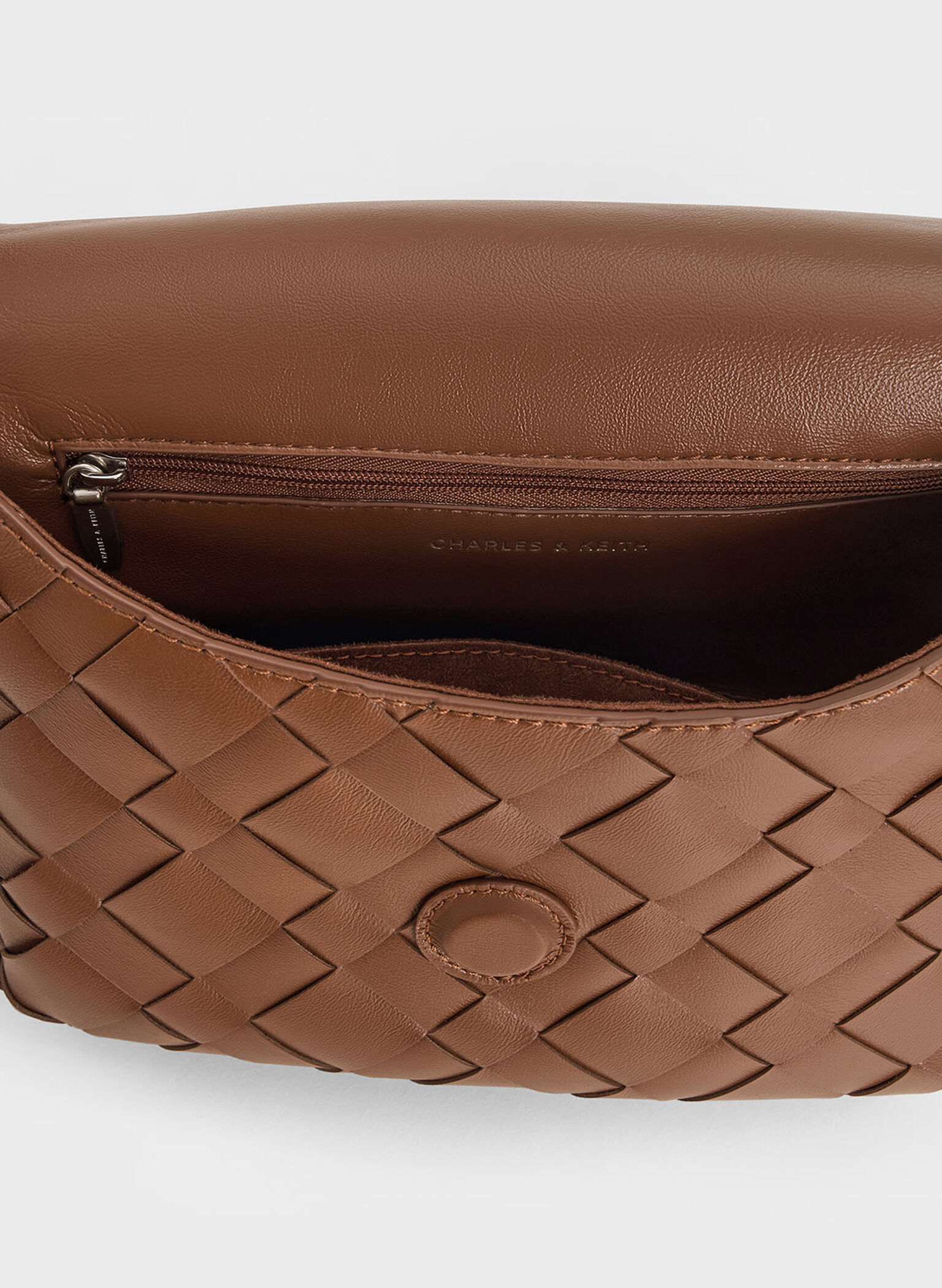 Ivette Woven Front Flap Crossbody Bag, Chocolate, hi-res
