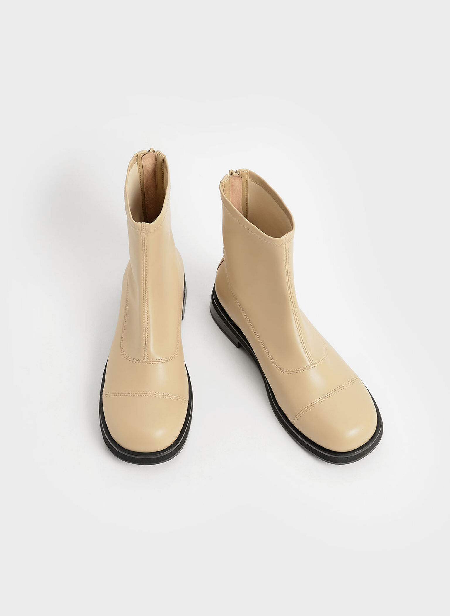 Round Toe Zip-Up Ankle Boots, Sand, hi-res