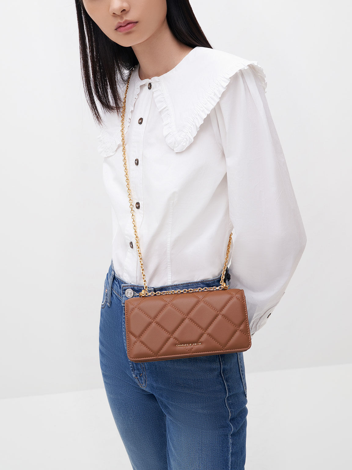 Chocolate Paffuto Chain Handle Quilted Long Wallet CHARLES & KEITH CA