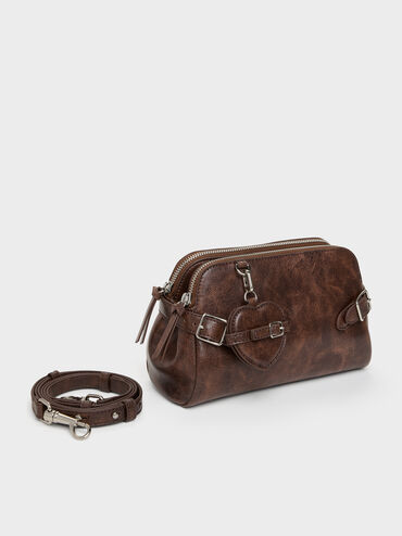 Nellie Heart-Charm Shoulder Bag, Distressed Coffee, hi-res