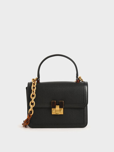 Small Chunky Chain Strap Bag, Black, hi-res