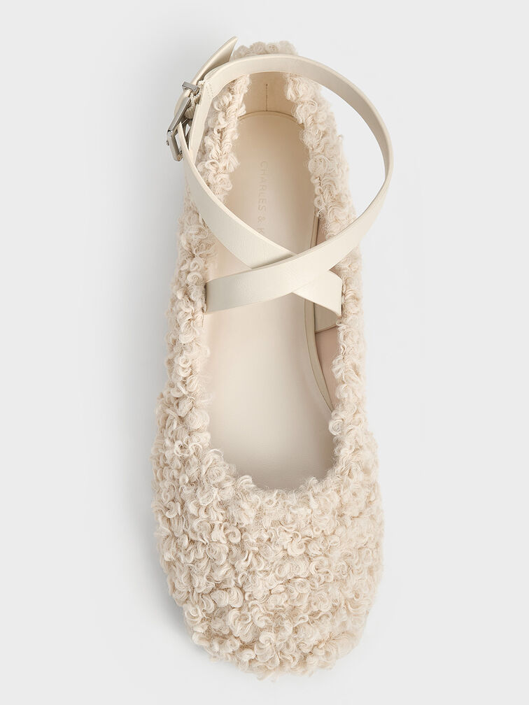 Bailarinas Margot efecto pelo con tiras cruzadas, Blanco tiza, hi-res