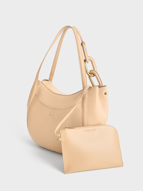 Kora Metallic-Accent Tote Bag, Beige, hi-res