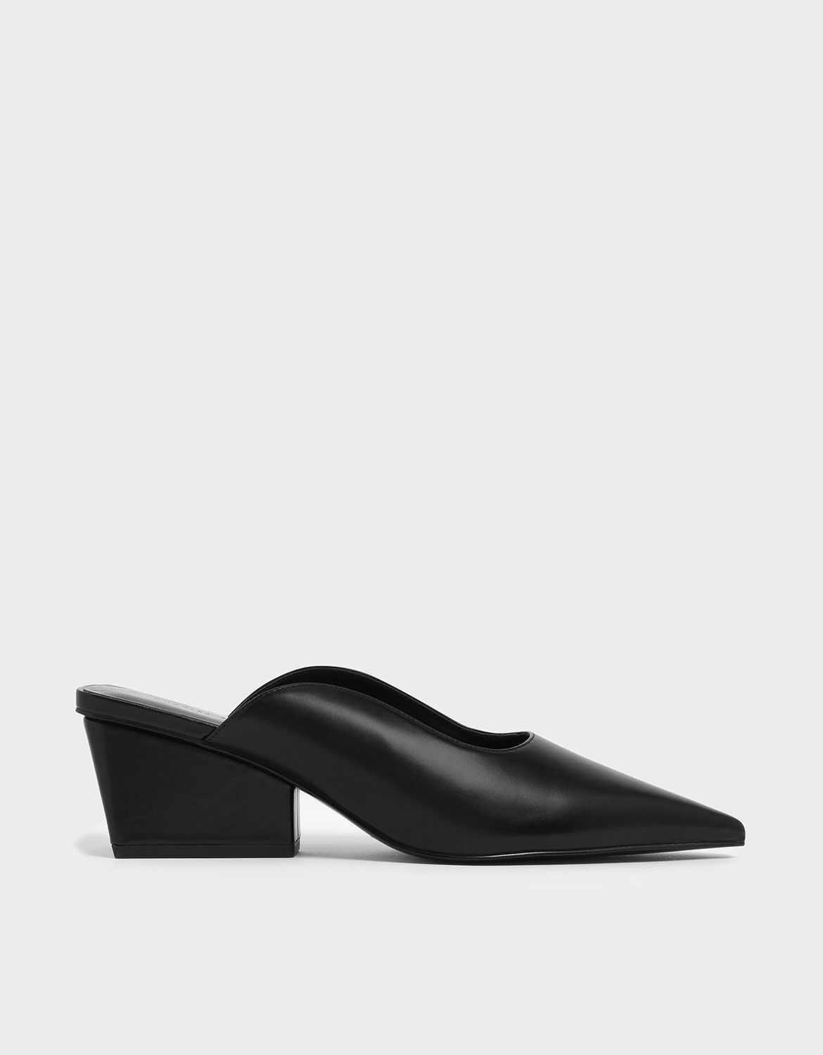 Black Pointed Toe Wedge Heel Mules 