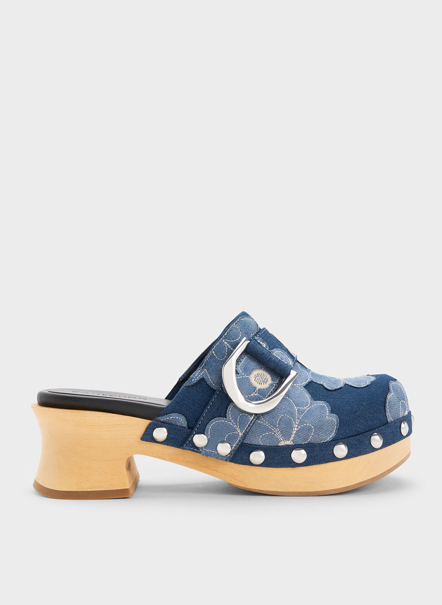 Blue Gabine Floral Denim Studded Clogs - CHARLES & KEITH US