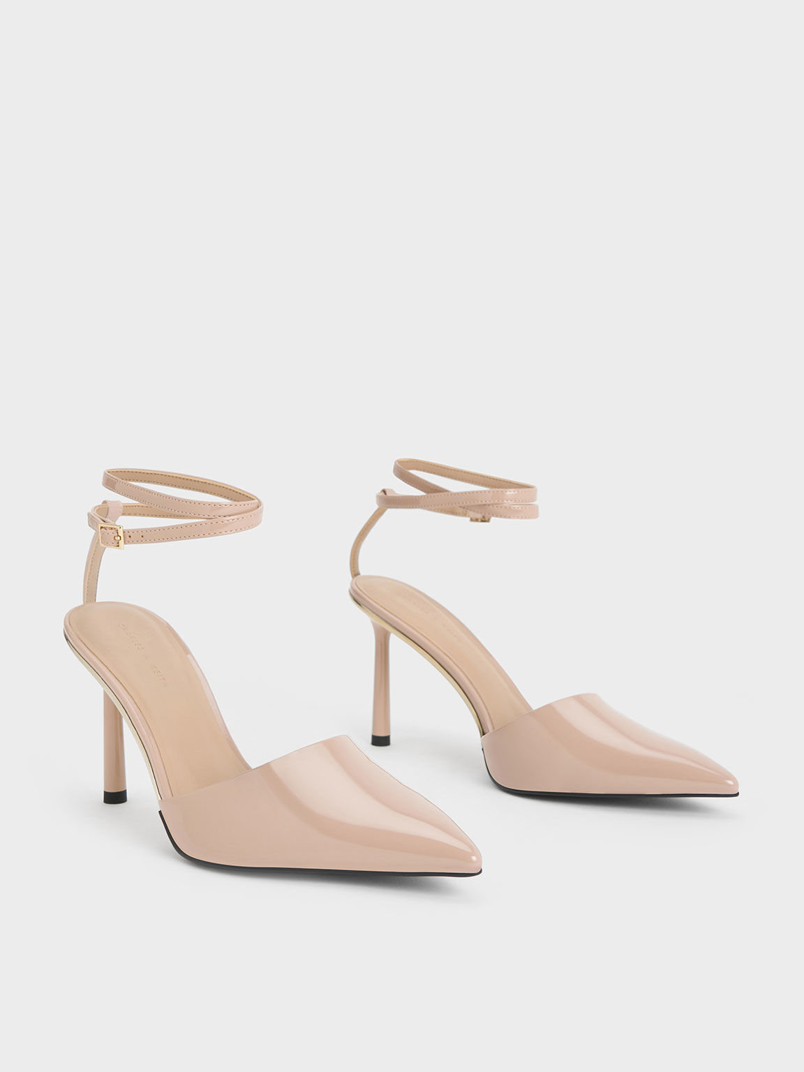 Nude Patent Pointed Toe Ankle Strap Pumps CHARLES KEITH CA