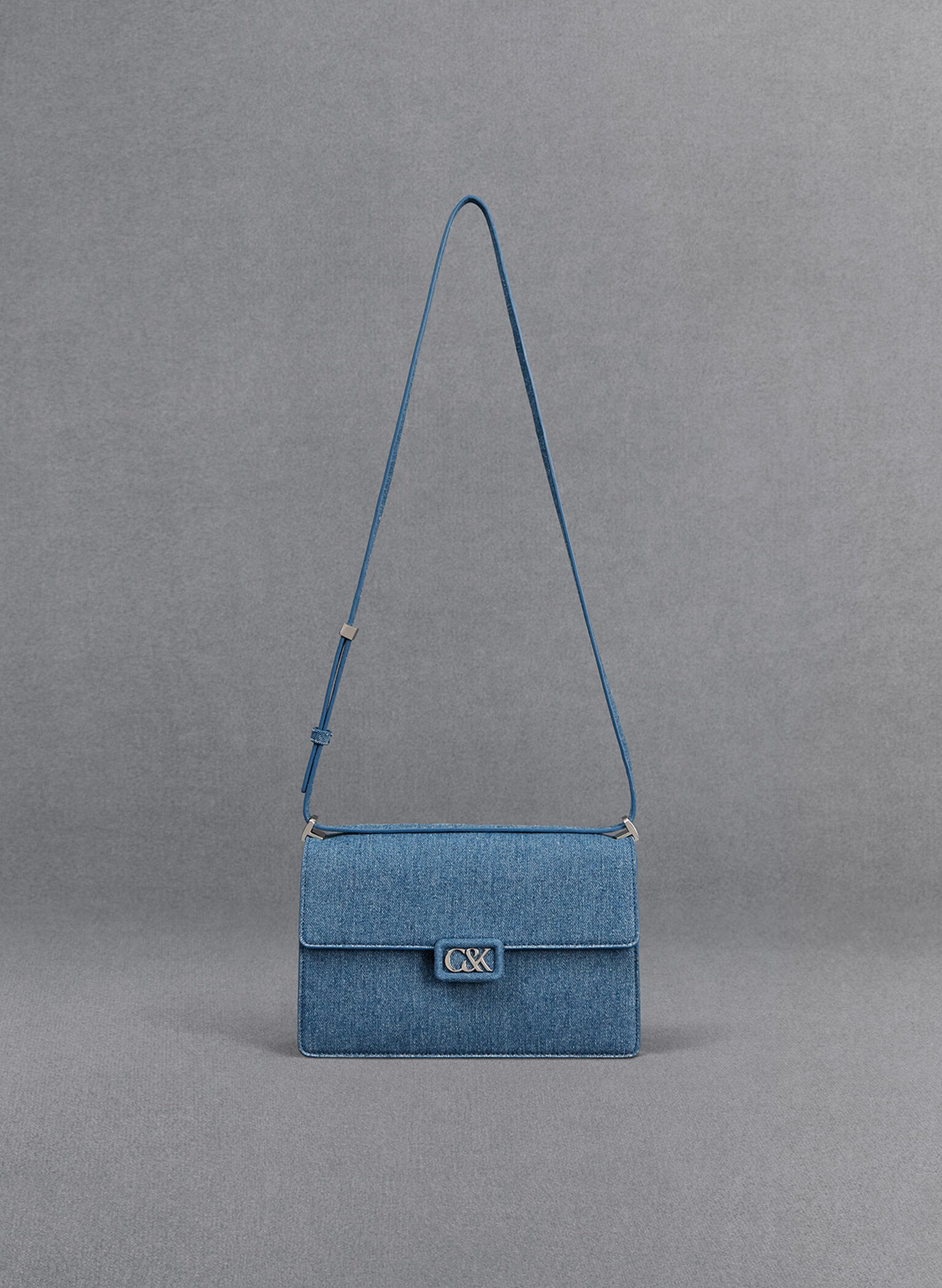 Denim Shoulder Bag, Blue, hi-res