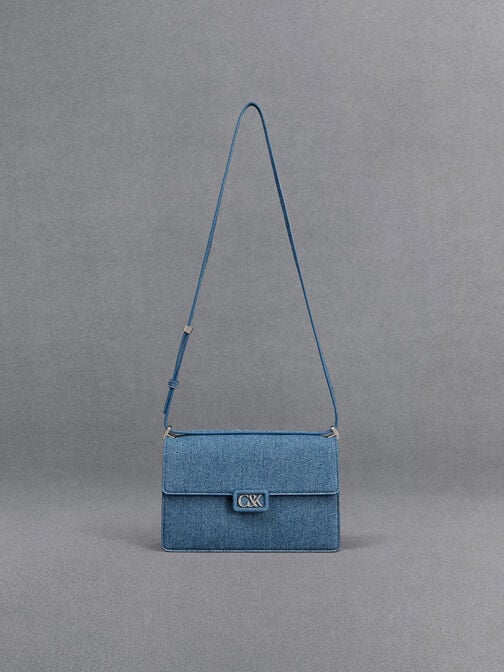 Denim Shoulder Bag, Blue, hi-res