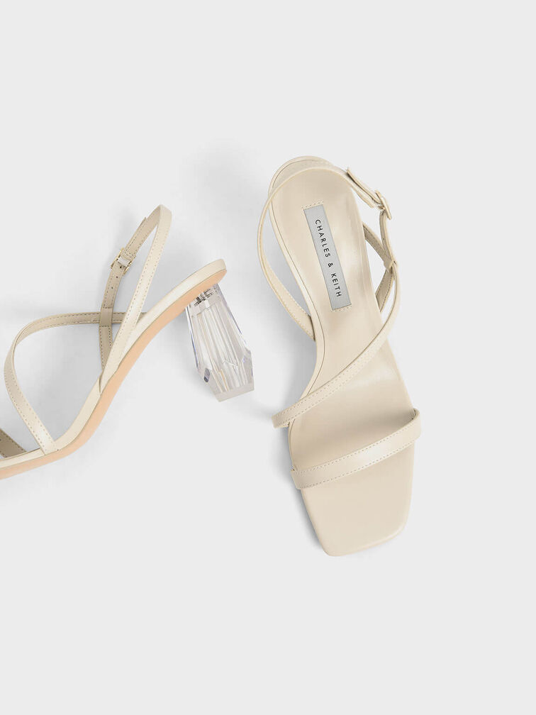 See-Through Sculptural Heel Sandals, Chalk, hi-res