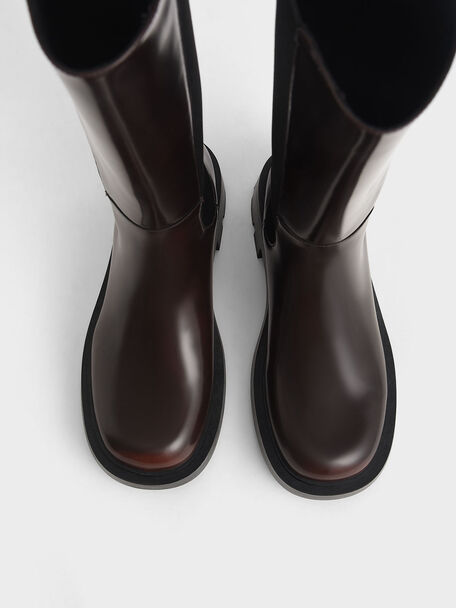 Zip-Up Chelsea Knee Boots, Dark Brown, hi-res