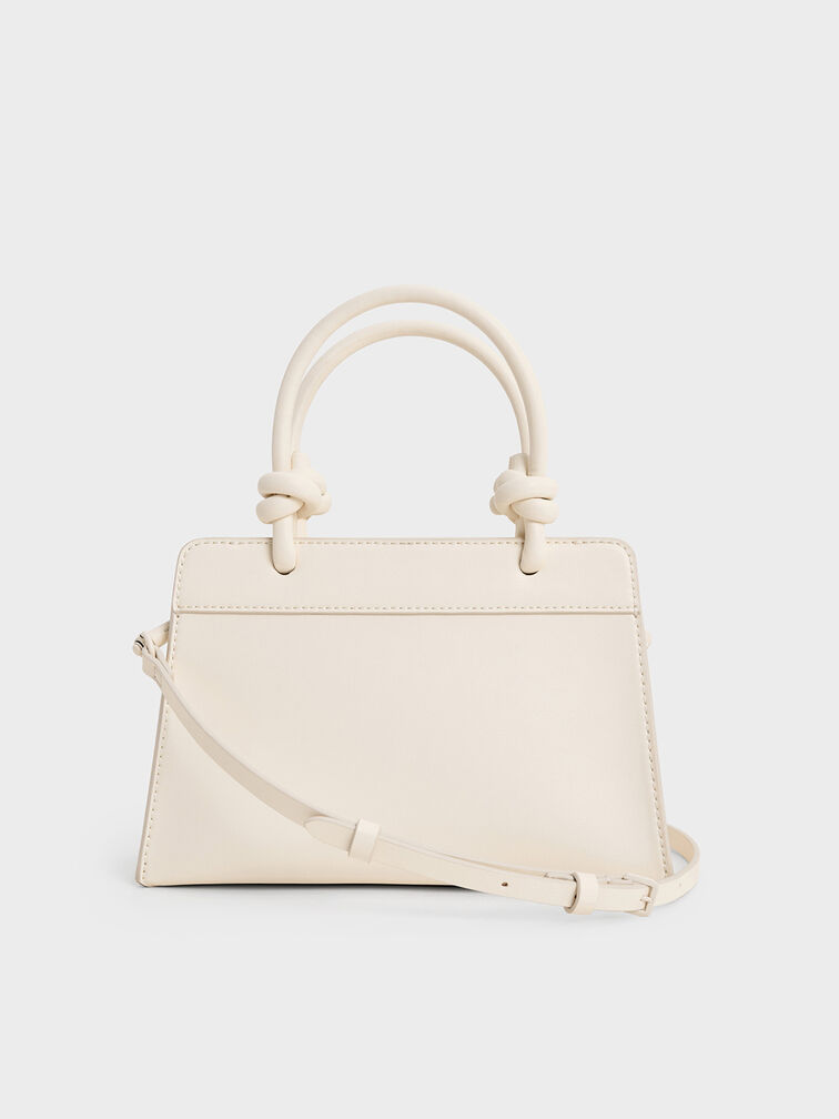 Bolso tote trapezoidal Sabine con asa anudada, Crema, hi-res