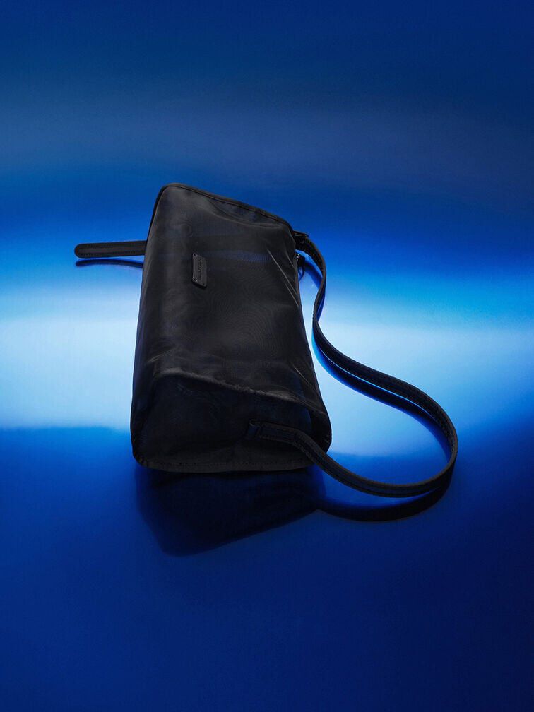 Bolso de malla alargado, negro azabache, hi-res