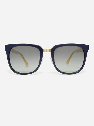 Acetate Frame Wayfarer Sunglasses, Navy, hi-res