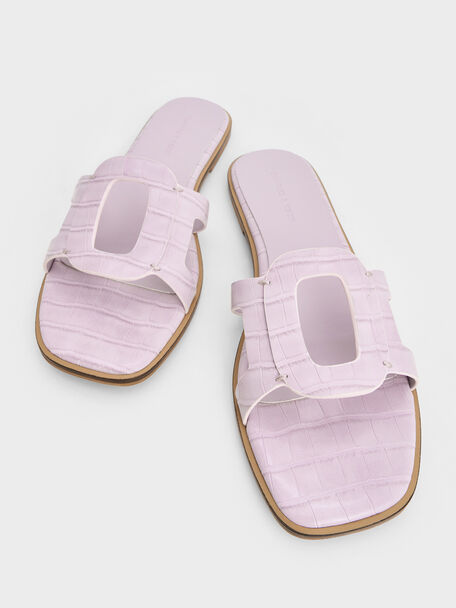 Easley Croc-Effect Cut-Out Slide Sandals, Animal Print Lilac, hi-res
