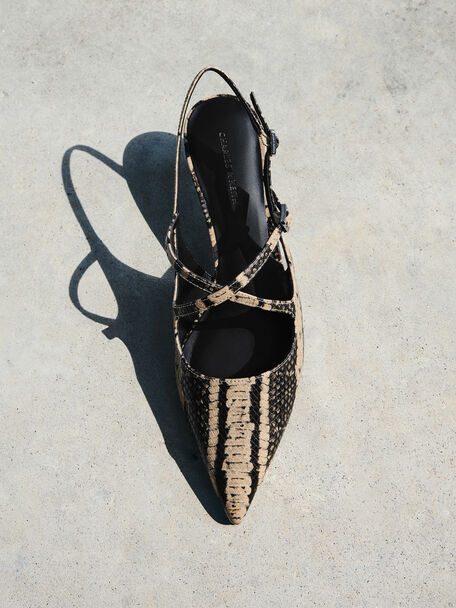 Pauline Snake-Print Crossover Kitten Heels, Animal Print Natural, hi-res