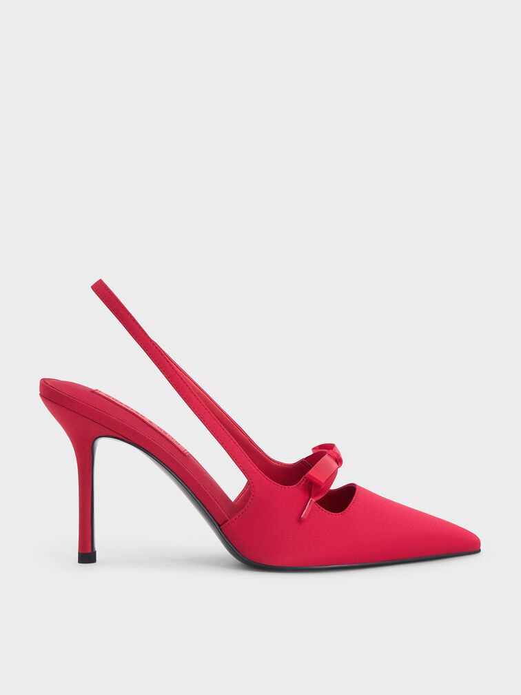 Zapatos destalonados de satén con lazo, Rojo, hi-res