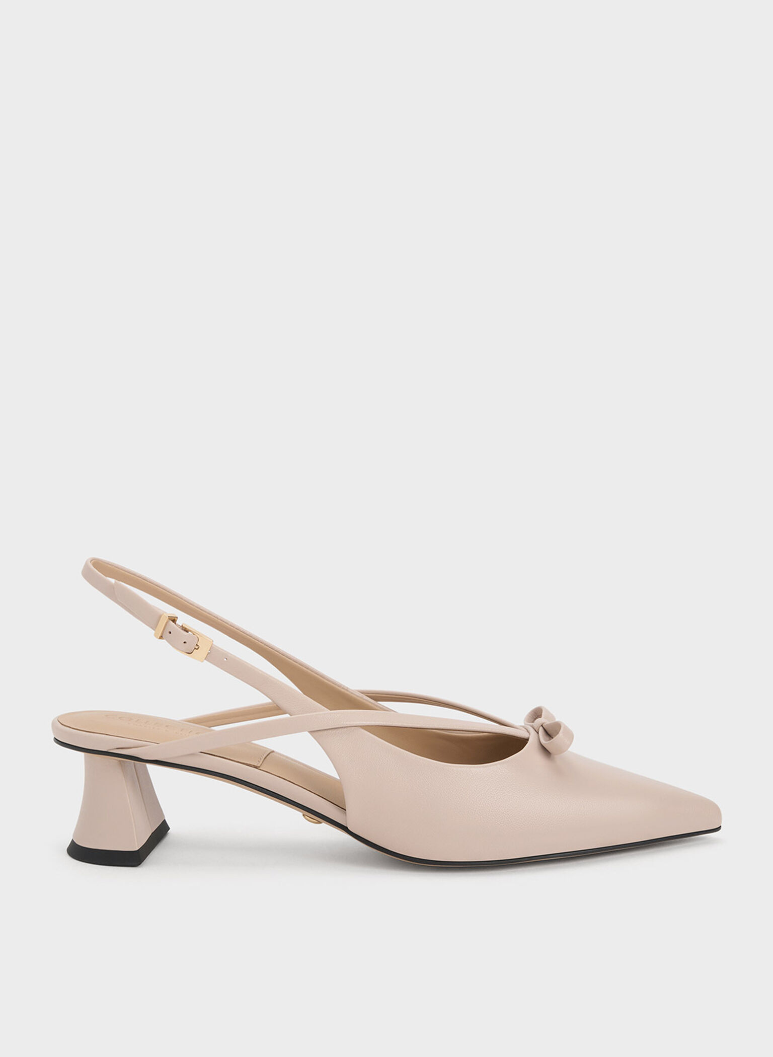 Nude Leather Bow Strappy Slingback Pumps - CHARLES & KEITH US