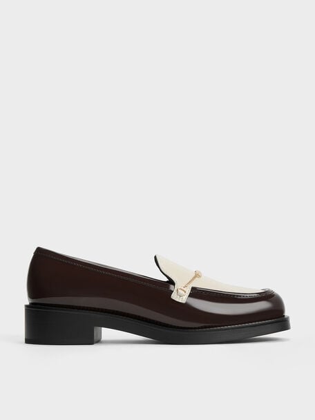 Lexie Two-Tone Metallic-Accent Loafers, Dark Brown, hi-res