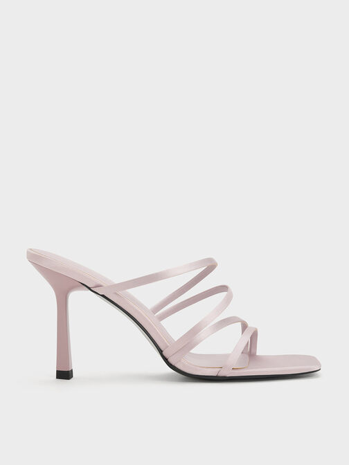 Asymmetric Square-Toe Heeled Mules, Lilac, hi-res