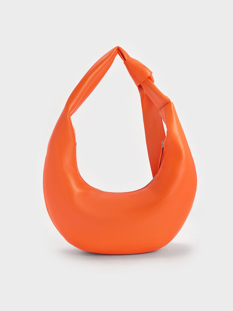 Toni Knotted Crescent Hobo Bag, Orange, hi-res