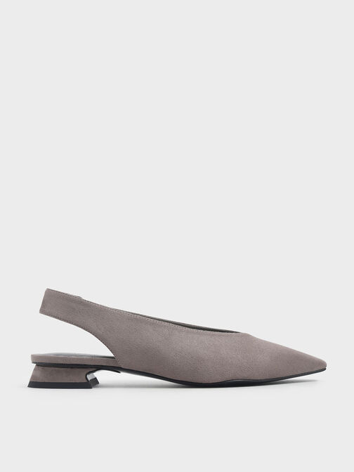 Textured Mini Square Toe Slingback Flats, Taupe, hi-res