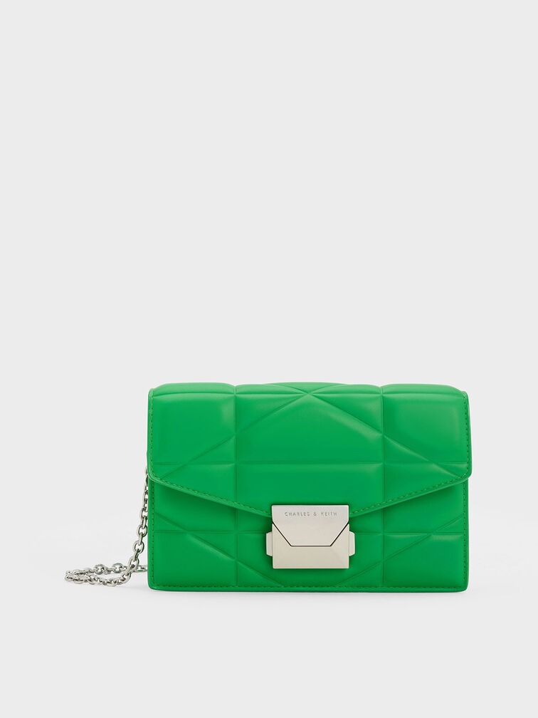 Blanche Chevron Chain-Strap Clutch, Green, hi-res