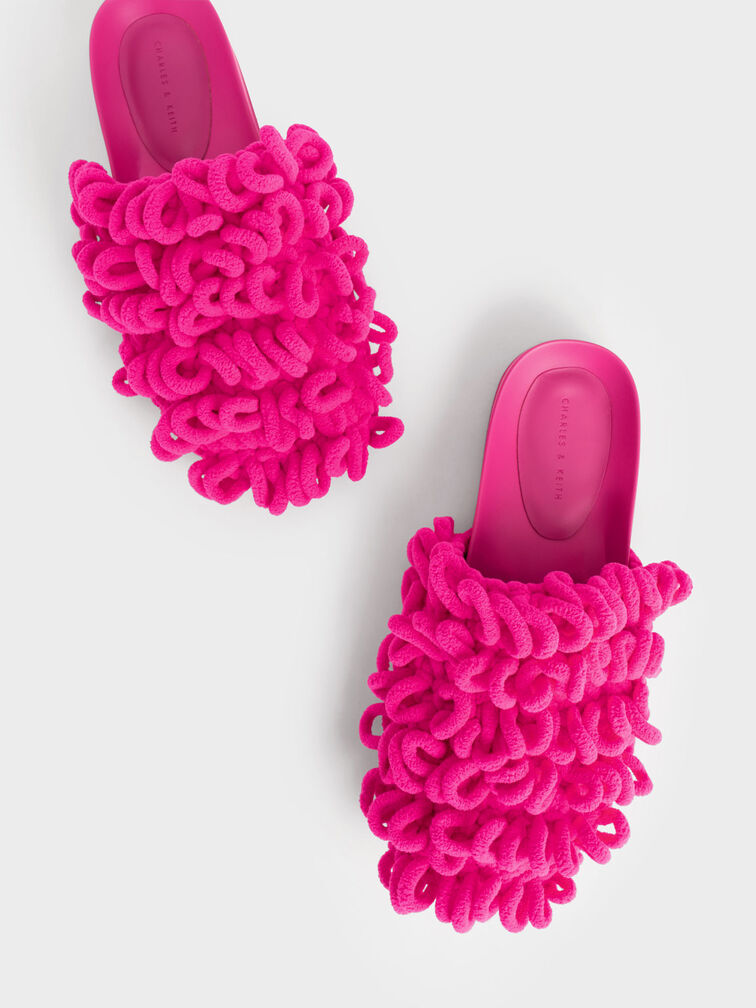 Textured Flat Mules, Fuchsia, hi-res