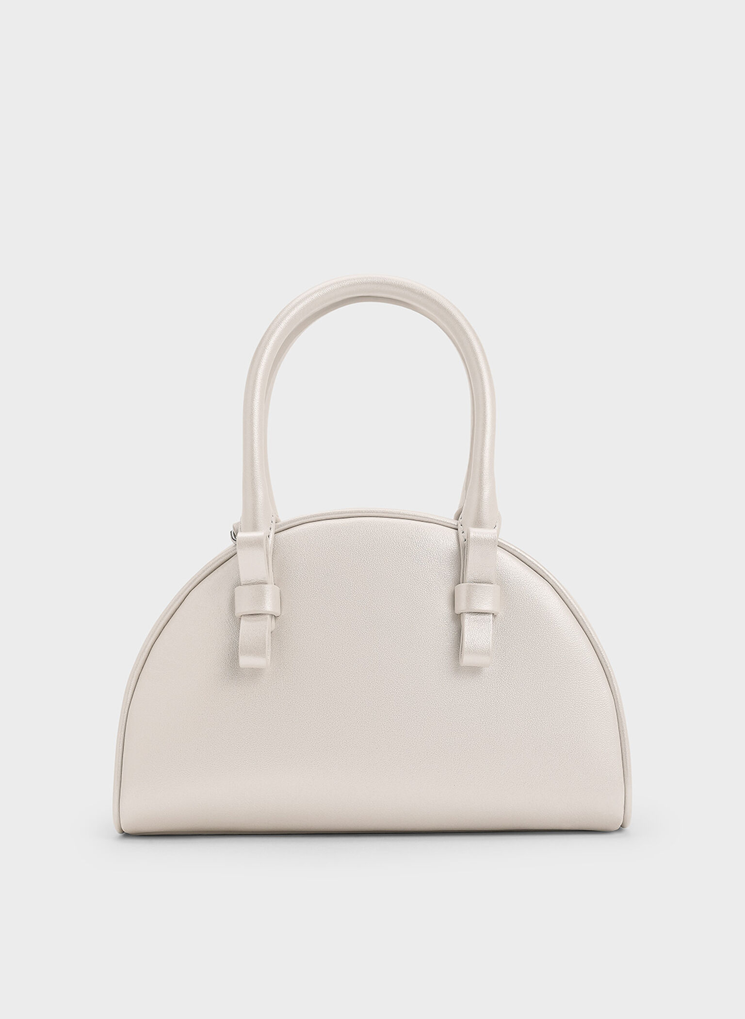 Satin Half-Moon Bowling Bag, White, hi-res