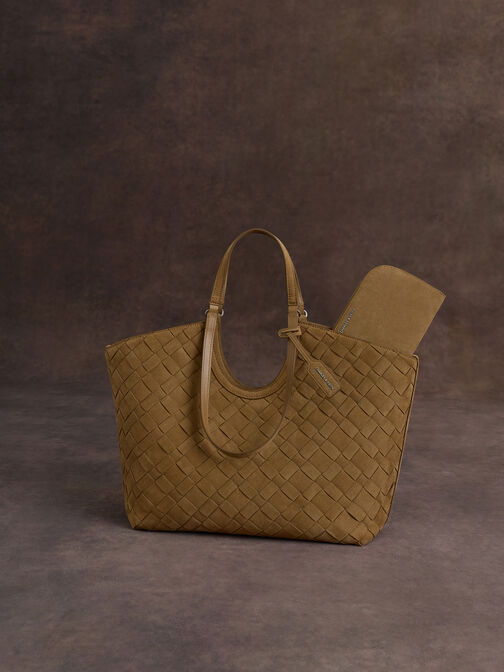 Ivette Recycled Suede Woven Tote Bag, Sahara Sand, hi-res
