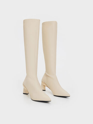 Devon Metallic Blade-Heel Knee-High Boots, Chalk, hi-res