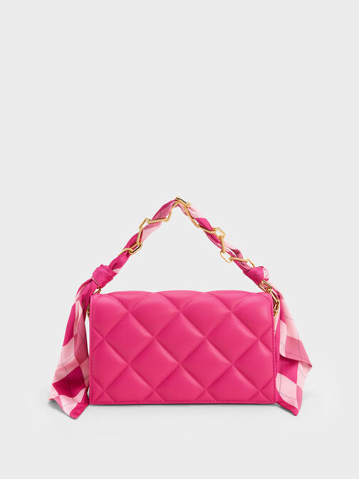 Alcott Scarf Handle Quilted Clutch, Fuchsia, hi-res