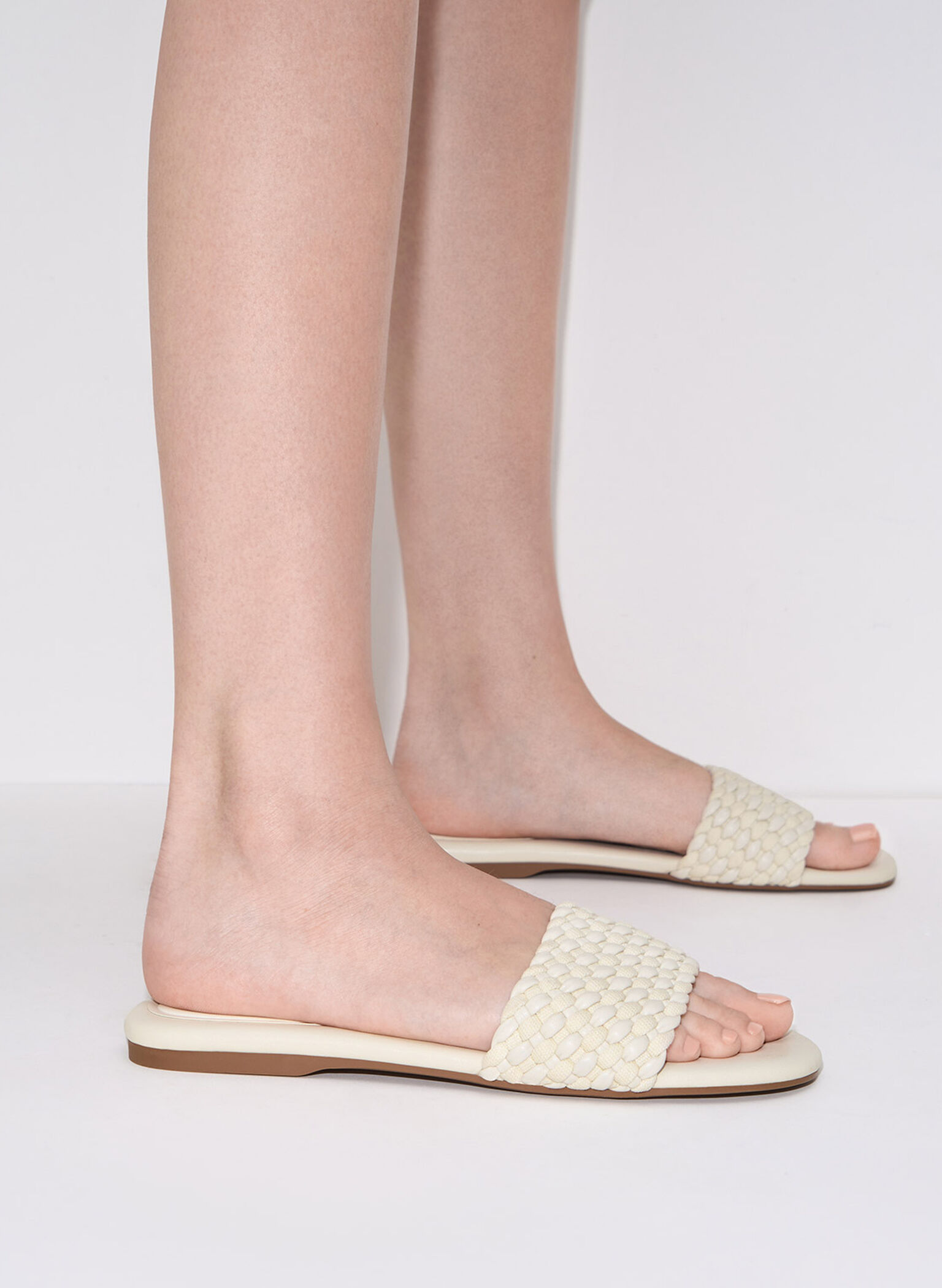 Sandalias slip-on tejidas de punta abierta, Blanco tiza, hi-res