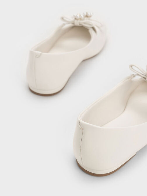 Girls' Floral Beaded Ballerinas, White, hi-res