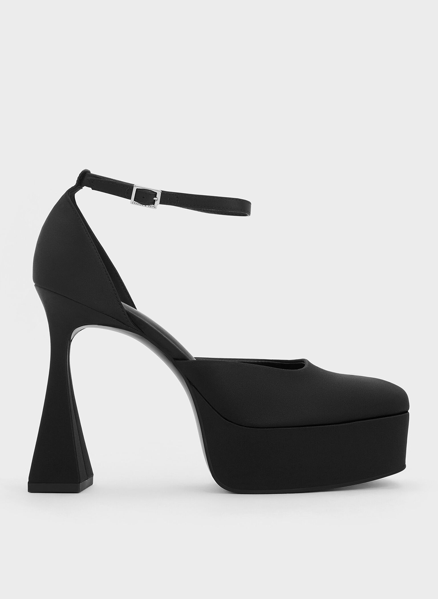 Recycled Polyester Flared Heel D'Orsay Pumps, Black, hi-res