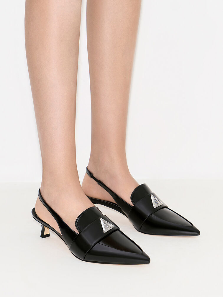 Trice Metallic Accent Pointed-Toe Slingback Pumps, Black Box, hi-res