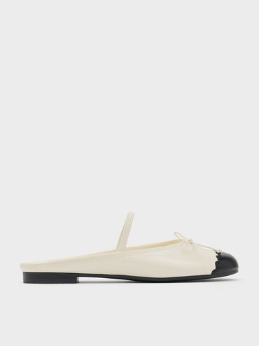 Two-Tone Bow Slip-On Flats, Cream, hi-res