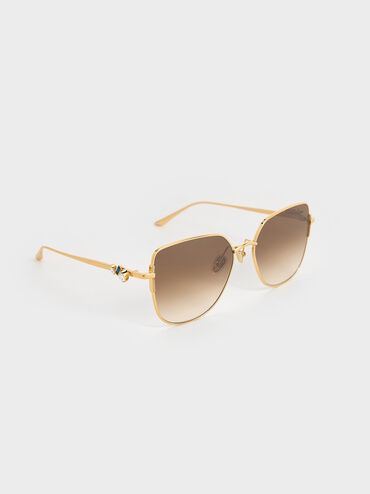 Gafas de sol con montura de metal y diseño de mariposa con cristales, Dorado, hi-res