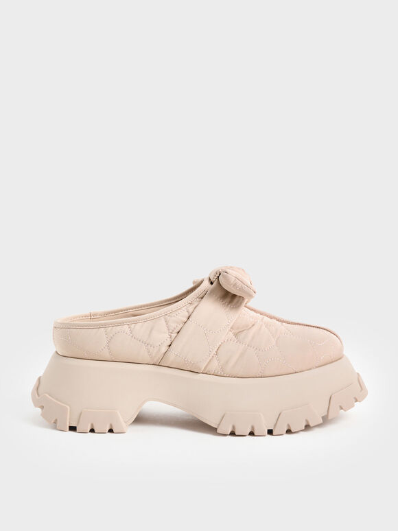 Recycled Polyester Knotted Platform Mules, Nude, hi-res